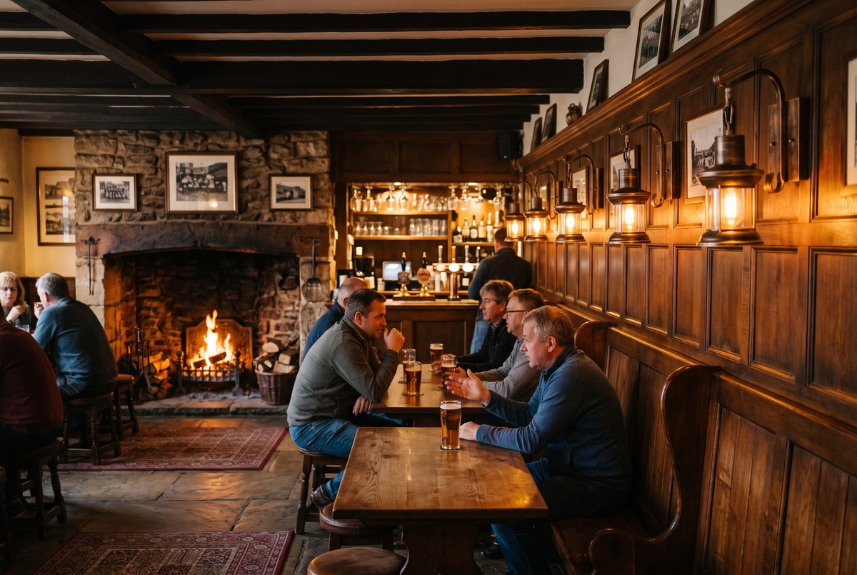 Ostler wall lights in a country pub by the fire