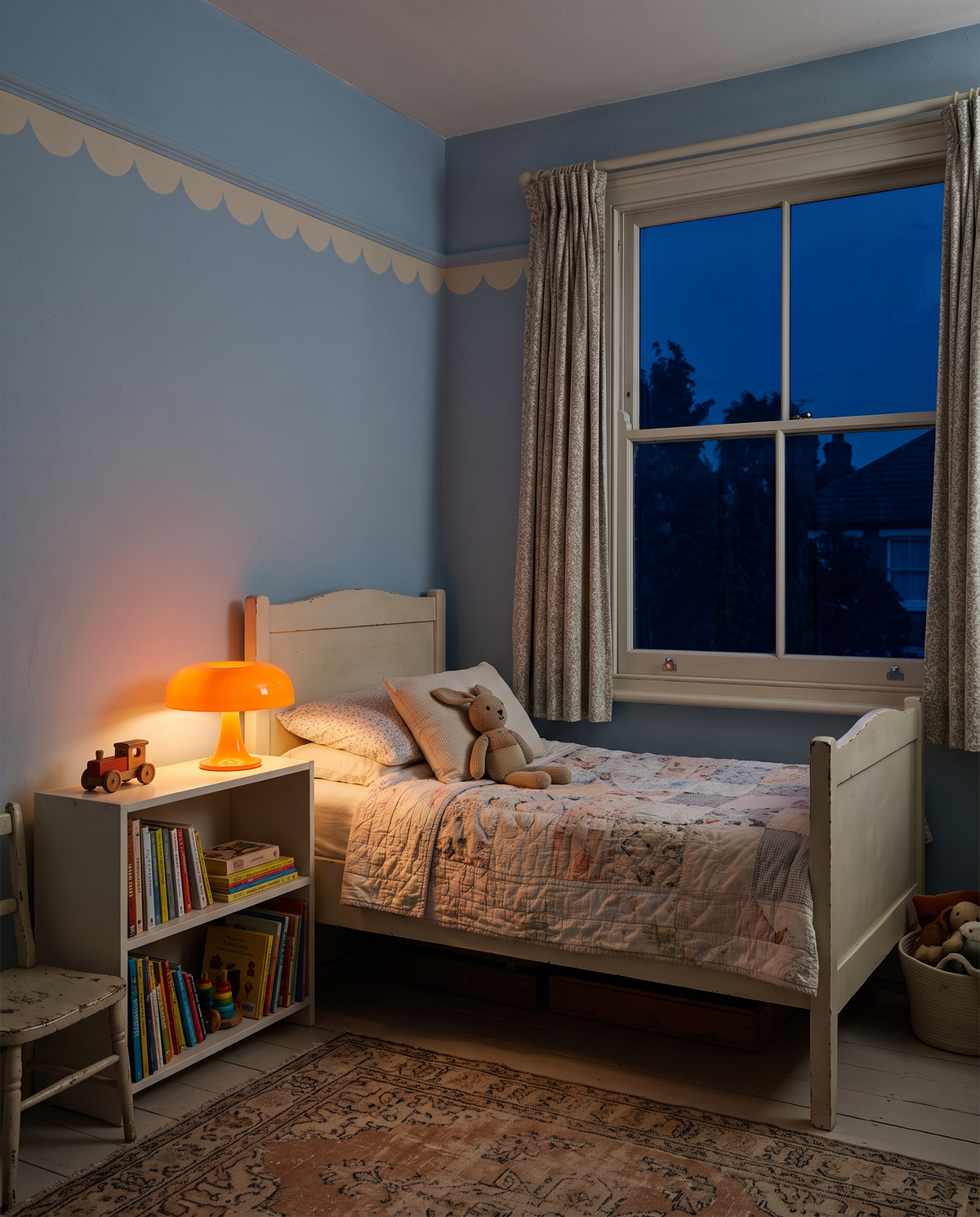 The Parasol as a night light on a low bookshelf in a child's bedroom