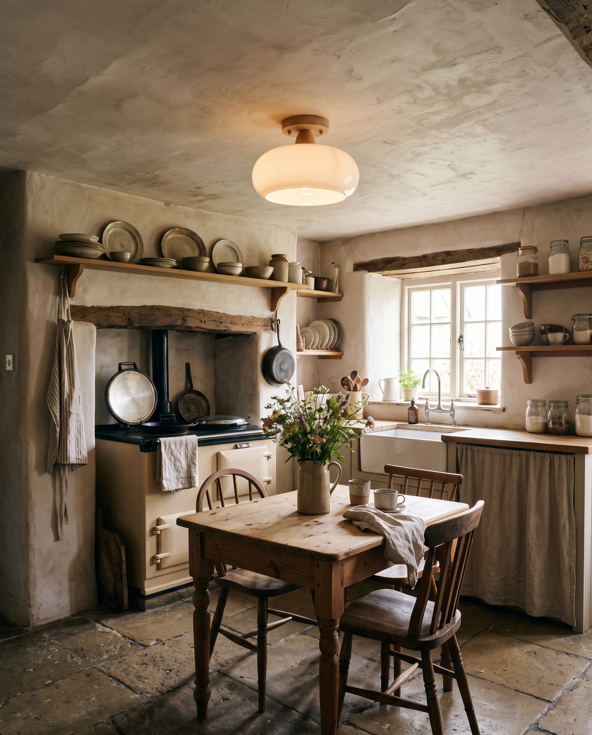 The Pebble in Milk above a cottage kitchen table