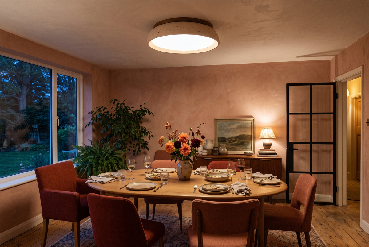 The Quarry 55 cm above an oval dining table in a 1930s house