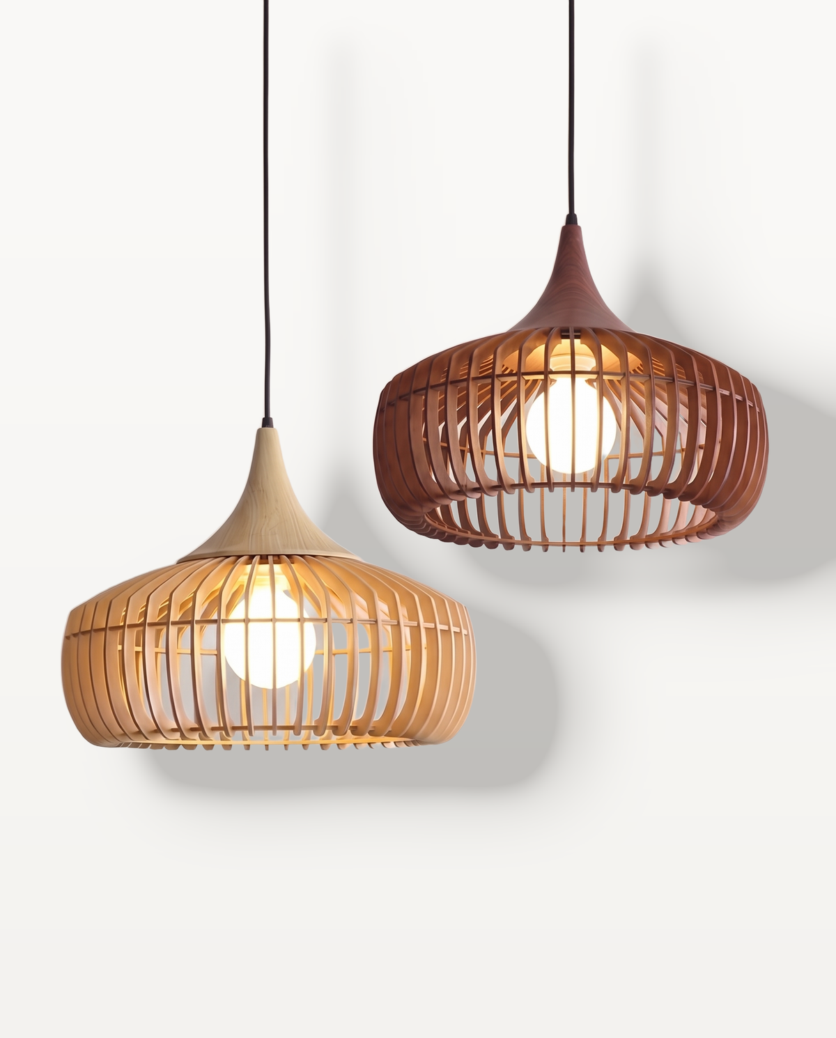 The Ridge in pale wood and in walnut, side by side
