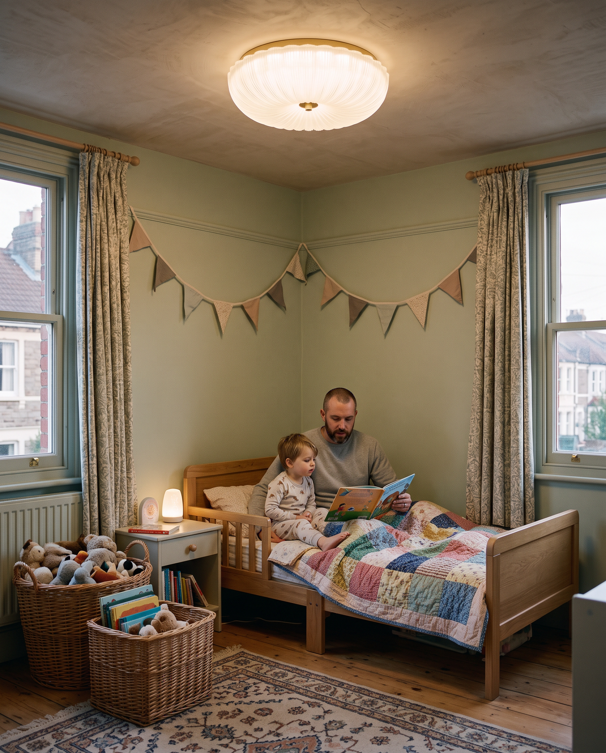 A father reading to a child under The Ripple