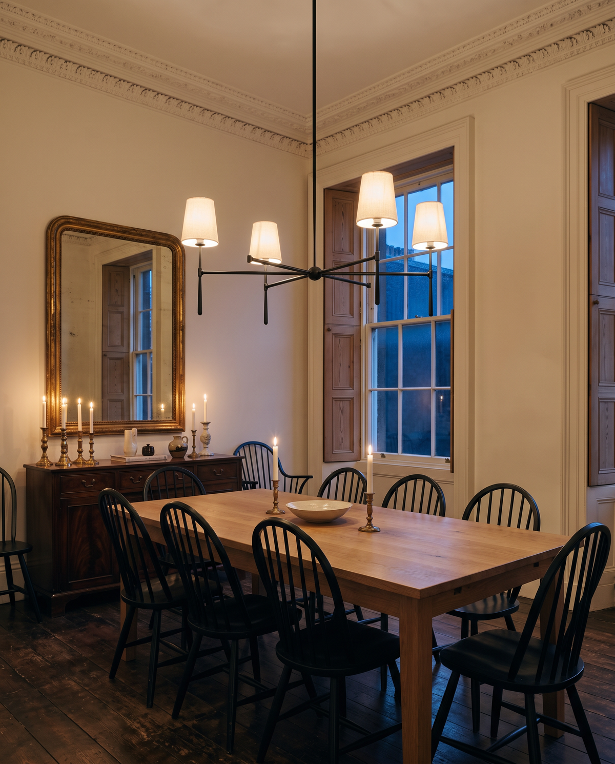 The Salon in Jet above an oak dining table