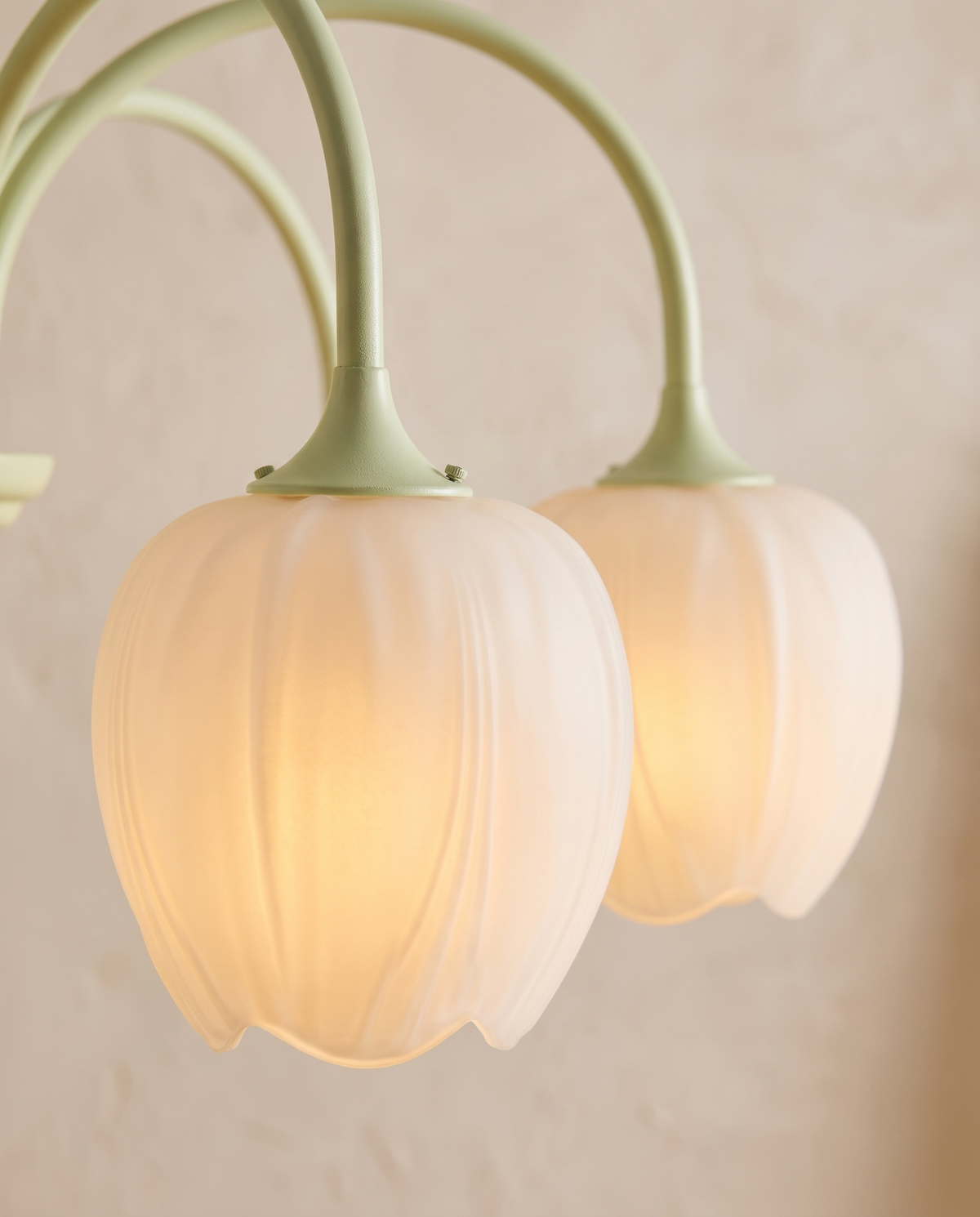 Close-up of the ribbed opal glass tulip shades of The Snowdrop