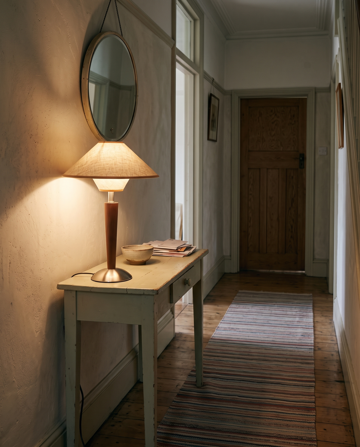 The Spindle in Oatmeal on a hallway console
