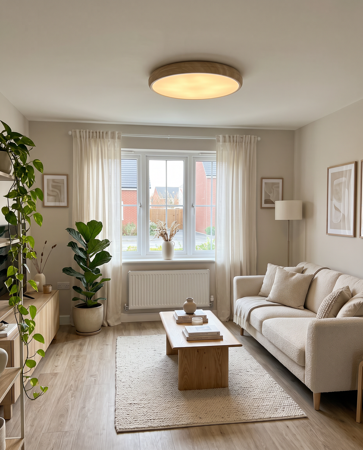 The Tambour 50 cm in pale oak in a bright living room
