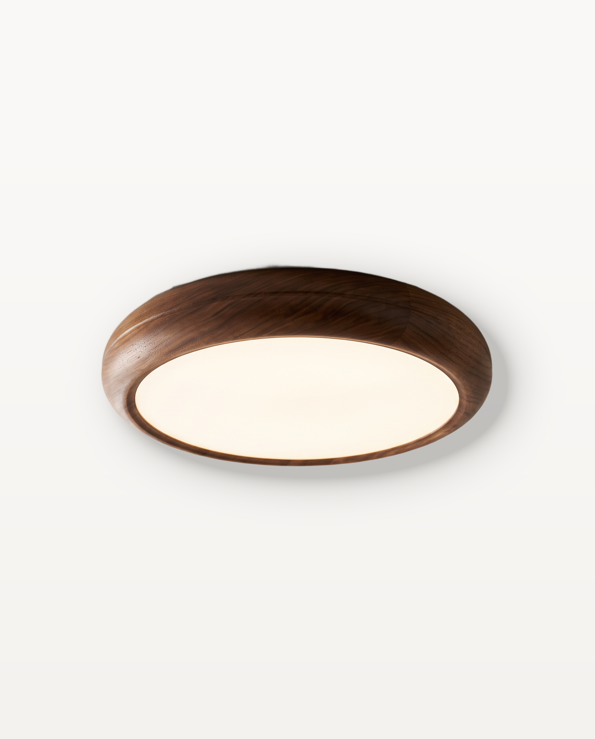 The Tambour Ceiling Light, dark walnut effect, lit