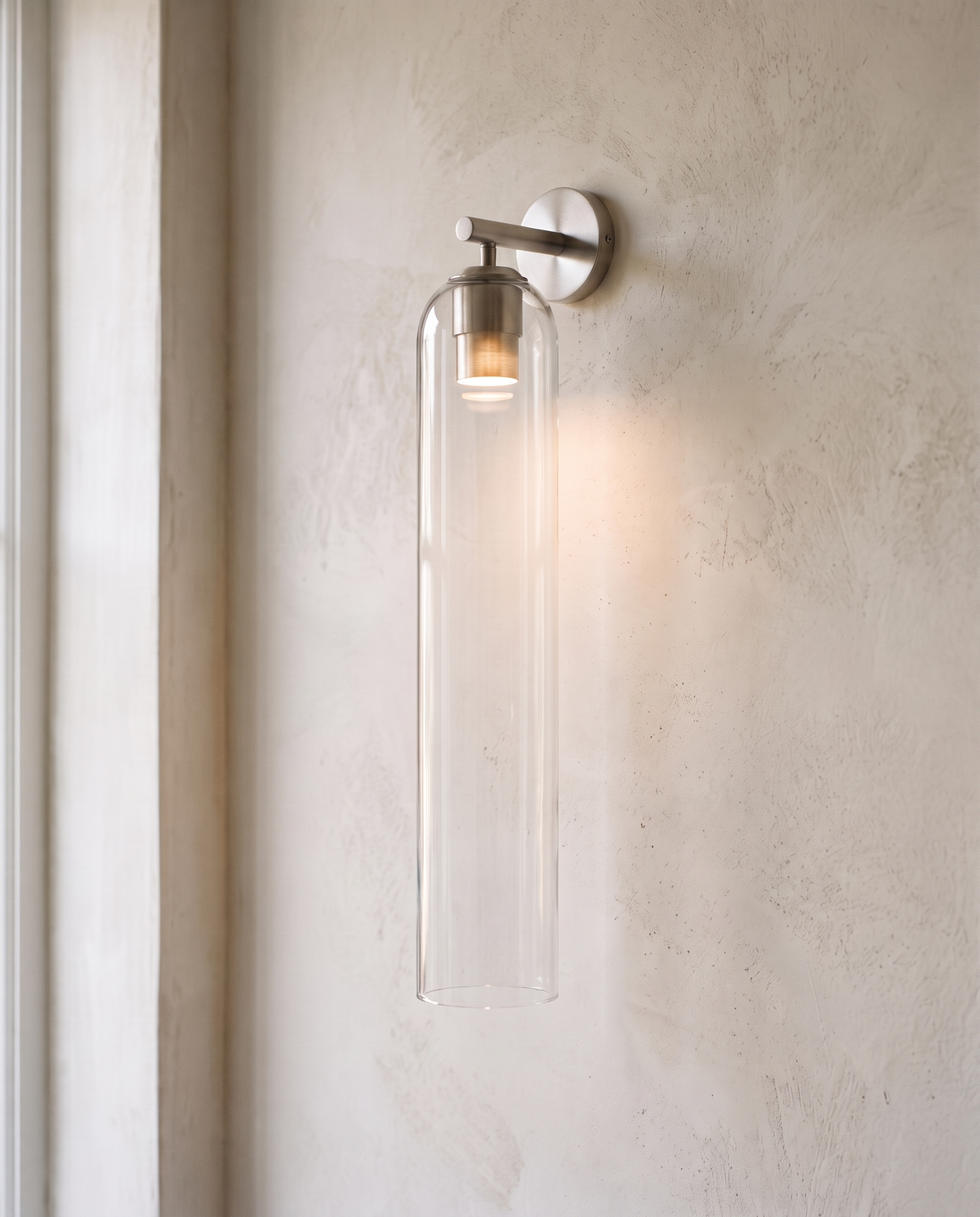 The Taper Wall Light, clear glass, nickel finish