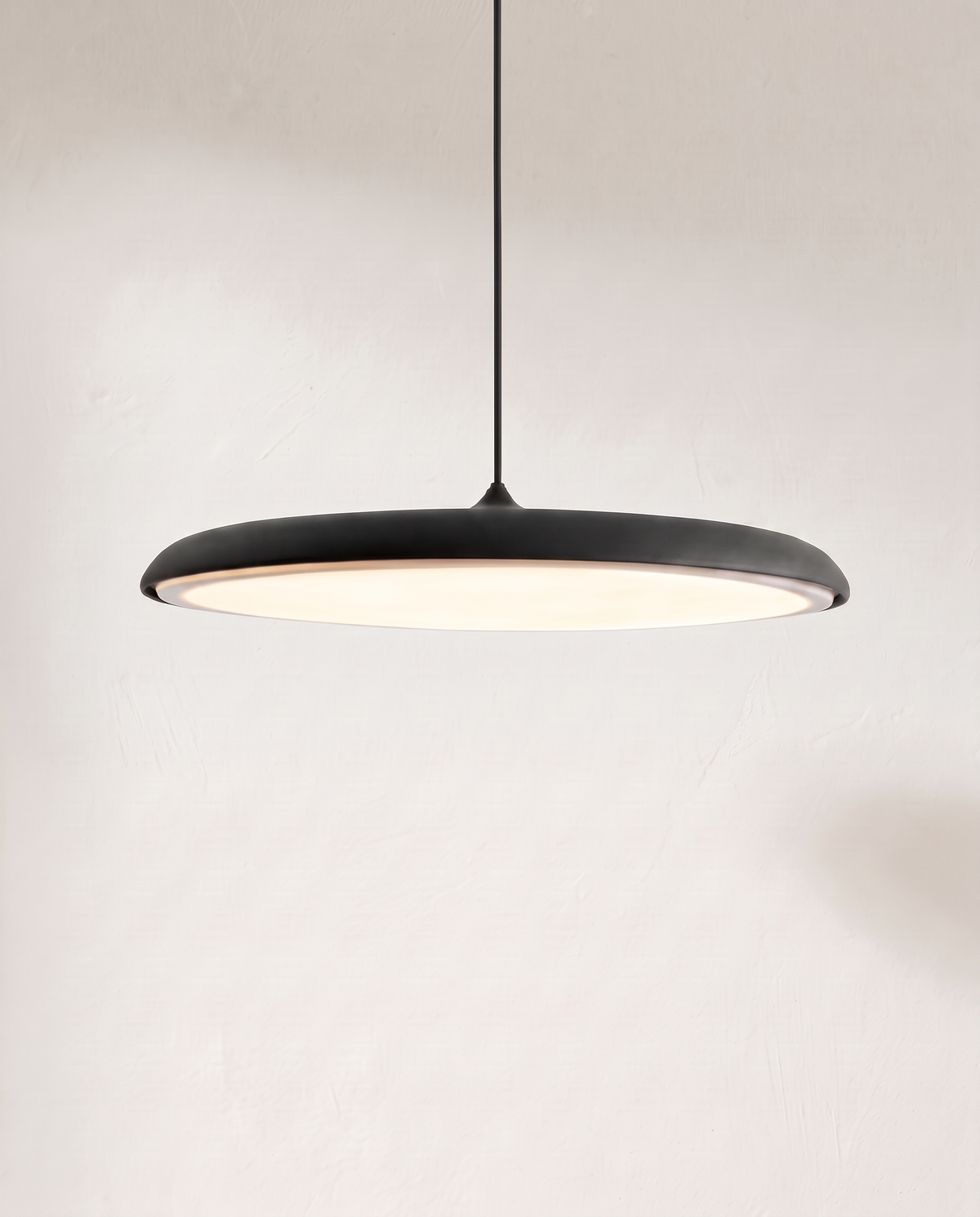 The Wafer Pendant – Black, flat disc LED pendant