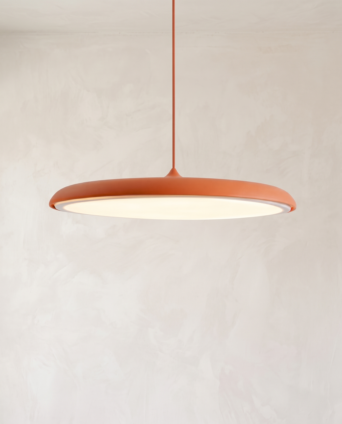 The Wafer Pendant – Orange, flat disc LED pendant