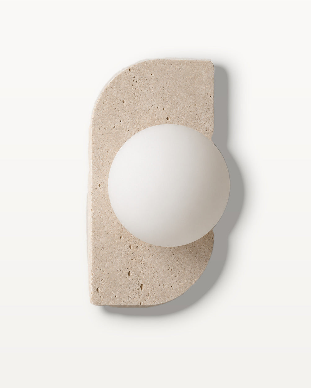 The Abacus, travertine bar wall light with opal glass globes — Selden Home product photography